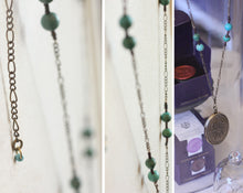 Load image into Gallery viewer, Locket Necklace with Solid Perfume, Diamond Pattern, Unique Chain with Turquoise