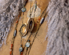 Load image into Gallery viewer, Locket Necklace with Solid Perfume, Diamond Pattern, Unique Chain with Turquoise