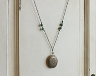 Locket Necklace with Solid Perfume, Diamond Pattern, Unique Chain with Turquoise