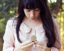 Load image into Gallery viewer, Figure 1: Noir Solid Perfume Round Compact with Crochet Pouch
